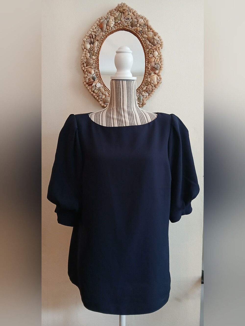 Boden Puff Short Sleeve Navy Top - 12